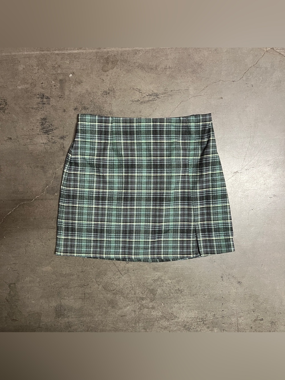Art Class Green Plaid Pencil Mini Skirt with Leg Slit